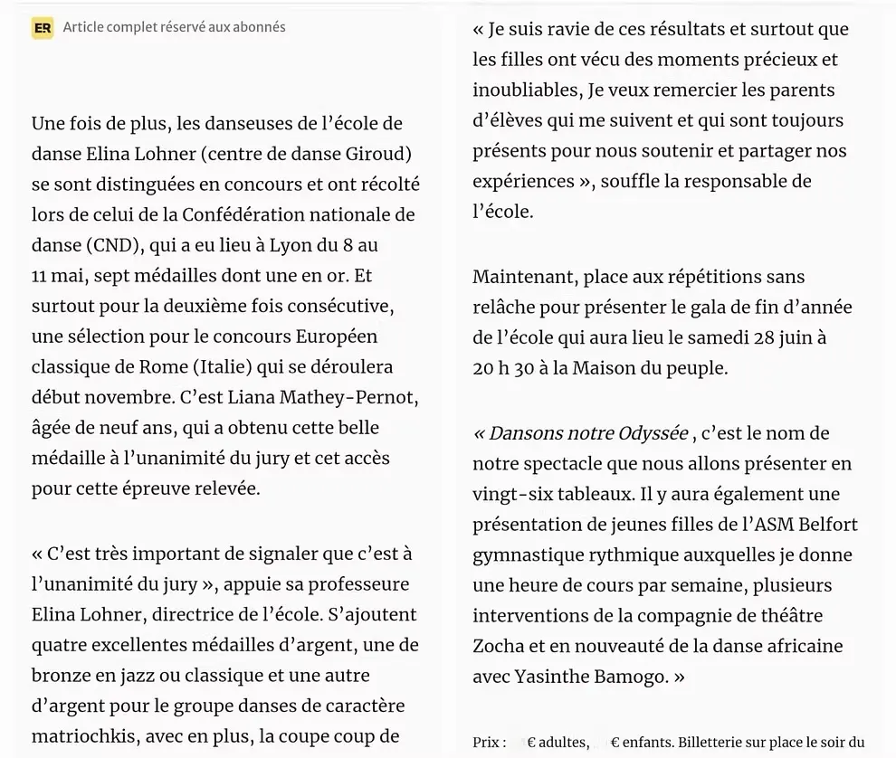 Merci à l'Est Républicain et Francis Bouquet pour ce bel article et espérons vous voir nombreux à notre gala de fin d'année !